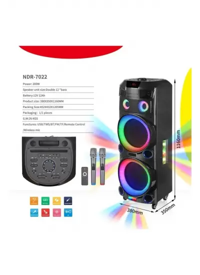 Blic NDR-7022 3000W, Mikrofonlu, Kumandalı ,Led Işıklı, Bluetooth hoparlör