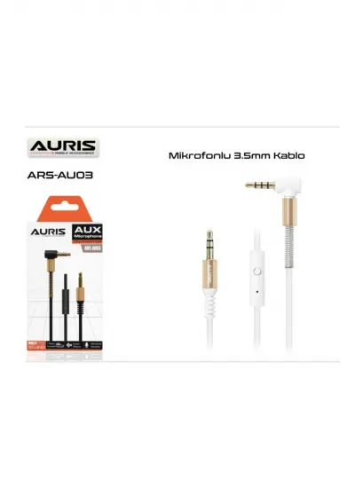 Auris Ars-Au03 3.5mm Jack Aux Kablosu Dahili Mikrofonlu Aux Kablo Yaylı Sağlam Korumalı 100 Cm