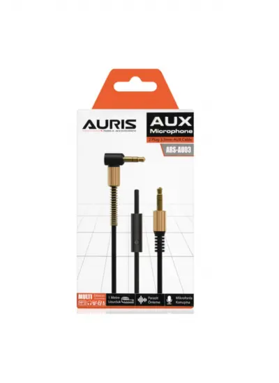 Auris Ars-Au03 3.5mm Jack Aux Kablosu Dahili Mikrofonlu Aux Kablo Yaylı Sağlam Korumalı 100 Cm