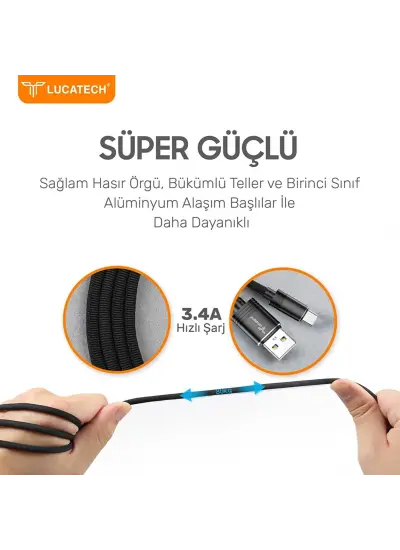 Lucatech LK-212 Mikro Hasır Şarj Kablosu