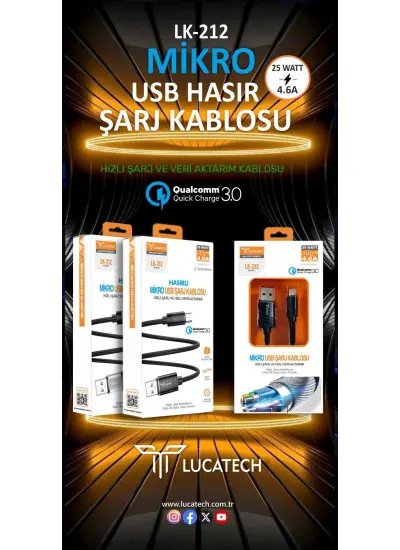 Lucatech LK-212 Mikro Hasır Şarj Kablosu