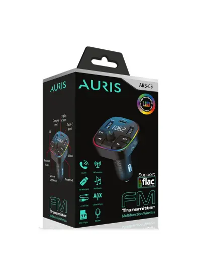 Auris 20W Şarj Özellikli Dijital Göstergeli Bluetooth Fm Transmitter Işıklı