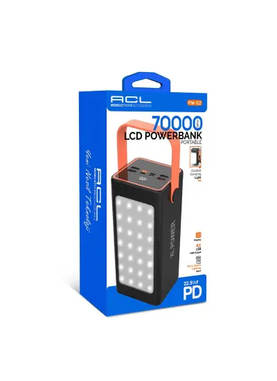 Acl PW-52 4XUsb 2.1A Lcd Gösterge Led Aydınlatmalı Mikro Type-C Lightning 70.000Mah Powerbank