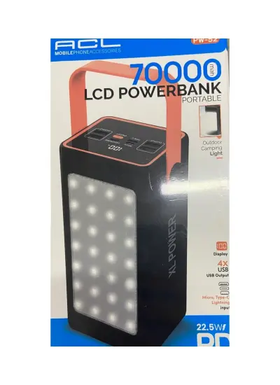 Acl PW-52 4XUsb 2.1A Lcd Gösterge Led Aydınlatmalı Mikro Type-C Lightning 70.000Mah Powerbank