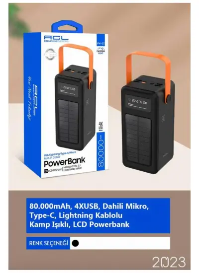 Acl PW-53 4XUsb Lcd Gösterge Mikro  Type-C Lightning 80.000Mah Powerbank