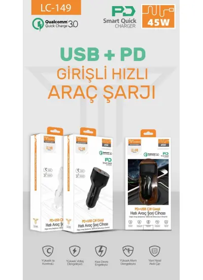 Lucatech LC-149 Usb+Pd Girişli Hızlı Araç Şarjı