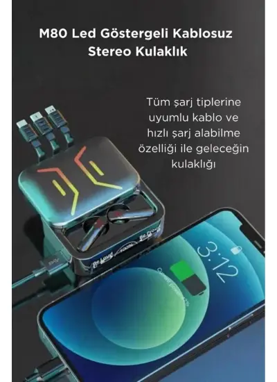 Auris M80 Siyah Powerbank Özellikli Bluetooth Kulaklık Kablosuz Oyuncu Kulaklık Mikrofonlu