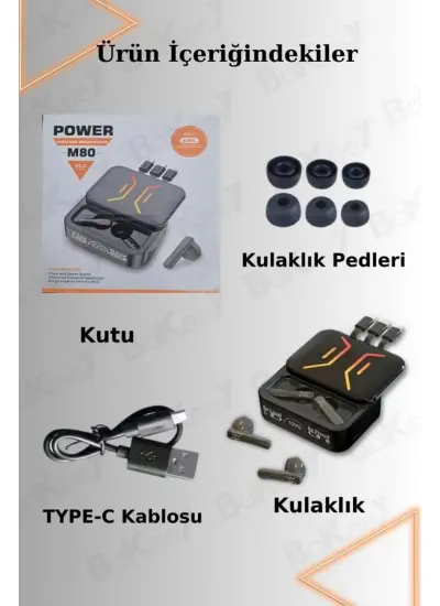 Auris M80 Siyah Powerbank Özellikli Bluetooth Kulaklık Kablosuz Oyuncu Kulaklık Mikrofonlu