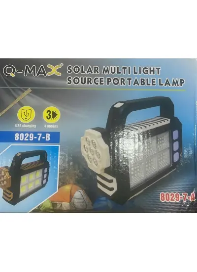 Q-Max Powerbank Özellikli 3 Modlu Solar Panelli Şarjlı Güneş Enerji Suya Dayanıklı Kamp Feneri