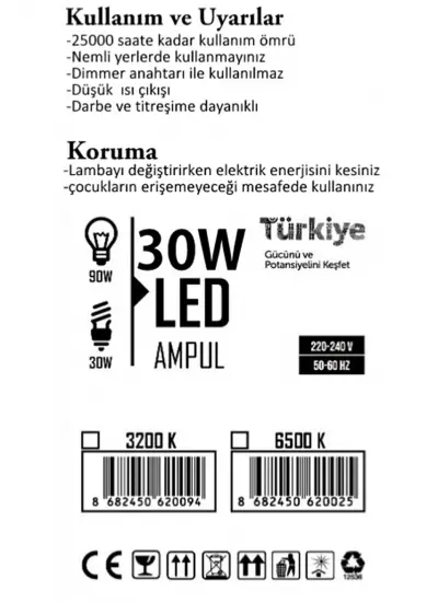 CFR 30wat Tasarruflu E27 Beyaz Renk Torch Led Ampul-2 Adettir