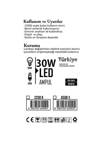 CFR 30wat Tasarruflu E27 Beyaz Renk Torch Led Ampul-2 Adettir