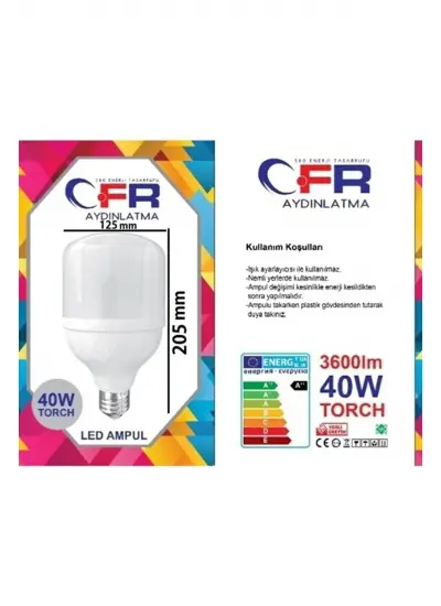 CFR 40wat Tasarruflu E27 Beyaz Renk Torch Led Ampul-2 Adettir