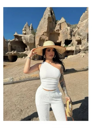 Tek Omuz Bluz Pantolon İkili Takım