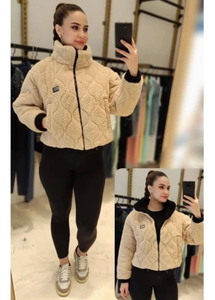 Kapitone Desenli Peluş Mont
