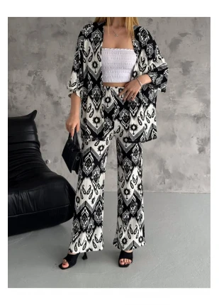 Desenli Likralı Bürümcük Kumaş  Yazlık Kimono Takım