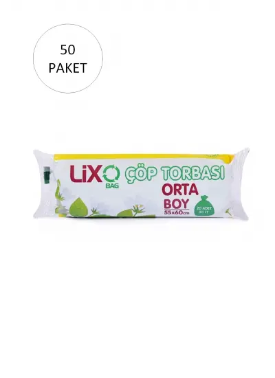 Orta Boy Çöp Torbası 55 x 60 cm 20 Li Rulo x 50 Paket = 1.000 Adet (Mavi)