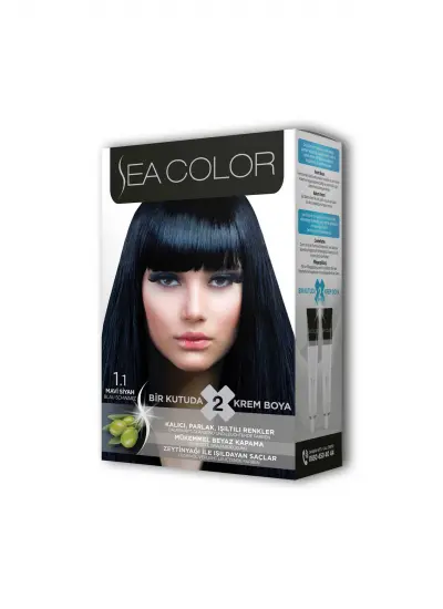 Sea Color 2X2 Tüp Krem Saç Boyası Seti Mavi Siyah No:1.1