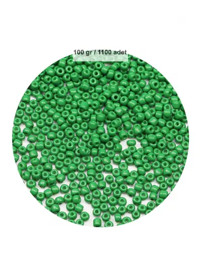 Opak Yeşil Renk 4 mm Yaklaşık 1100 adet / 100 gram Cam Boncuk Oya Yazma Bileklik ve Kolye