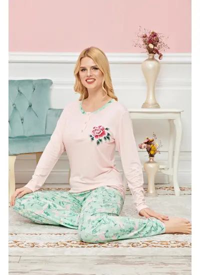 Bayan Uzun Kollu Pijama Takımı Model no 7595