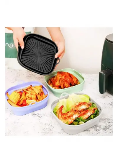 Katlanabilir Silikon Yanmaz - Yıkanabilir Kare Airfryer Kalıbı 21 Cm