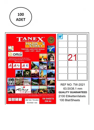 Tanex TW-2021 63,5x38,1 mm Lazer Etiket 100 Adet