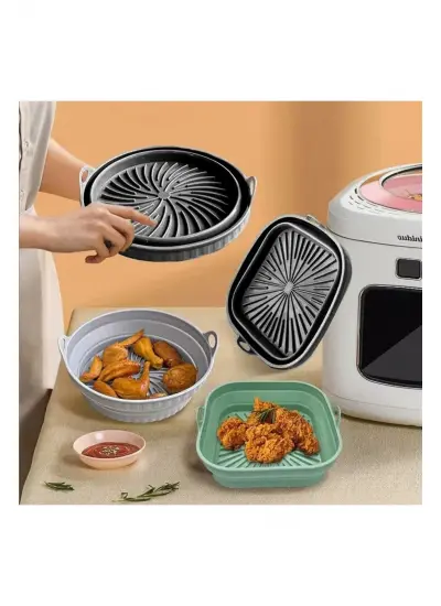 Katlanabilir Silikon Yanmaz - Yıkanabilir Kare Airfryer Kalıbı 21 Cm