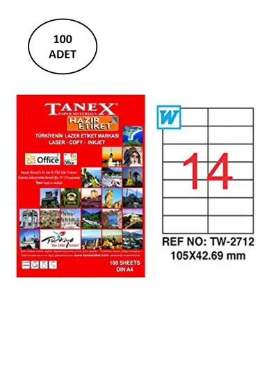 Tanex Tw-2712 Lazer Etiket 105X42 Mm 100 Lü