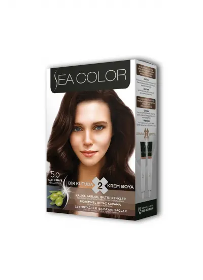 Sea Color 2 Tüp Krem Saç Boyası Seti Açık Kahve No:5.0