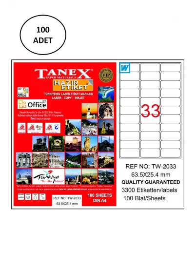 Tanex Tw-2033 Lazer Etiket 63X25 Mm 100 Lü