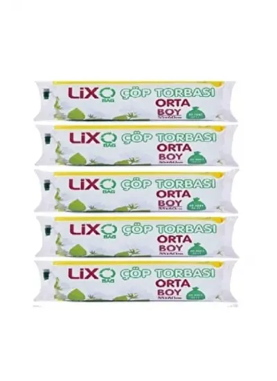 Orta Boy Çöp Torbası 55 x 60 cm 20 Li Rulo x 5 Paket = 100 Adet (Mavi)