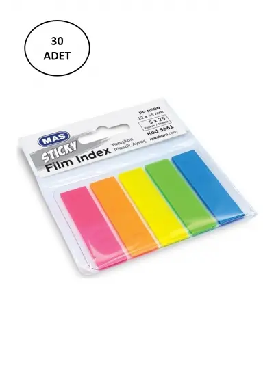 Mas 3661 Sticky Film Index Renki 12x45 Pp Dörtgen Yapışkan Sticker 30 Adet