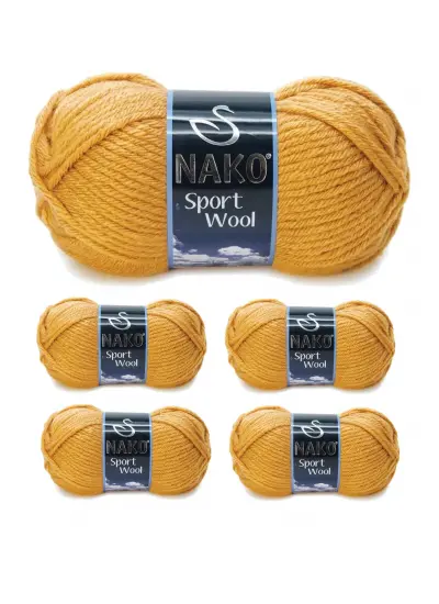 5 Adet Sport Wool Atkı Bere Ceket Yelek Örgü İpi Yünü No: 10129 Hardal