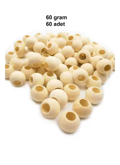 60 Gr (60 Adet) Ahşap Boncuk 15 mm çap x 10 mm Delik Doğal Yuvarlak Ahşap Makrome El İşi Çanta