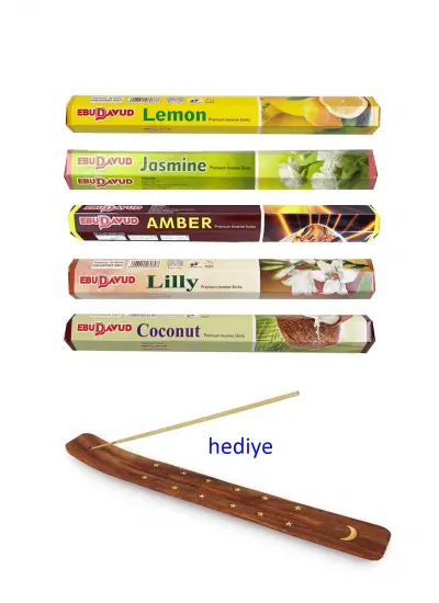 5 Paket 20 Çubuklu Tütsü Lemon - Amber - Lilly- Jasmine - Coconut - Kayık Hediyeli