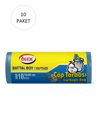 Battal Boy Çöp Torbası 75 x 90 cm 10 Lu Rulo x 10 Paket = 100 Adet (Mavi)