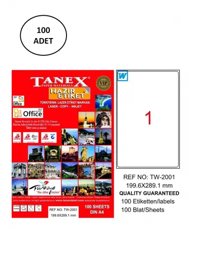 Tanex Tw-2001 Lazer Etiket 199X289 Mm 100 Adet