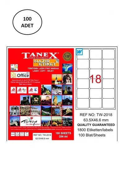 Tanex Tw-2018 Lazer Etiket 63X46 Mm 100 Adet