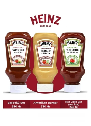 Üçlü Gurme Sos Paketi (barbekü Sos 250 Gr + Amerikan Burger 230 Gr + Hot Chilli Sos 245 Gr)