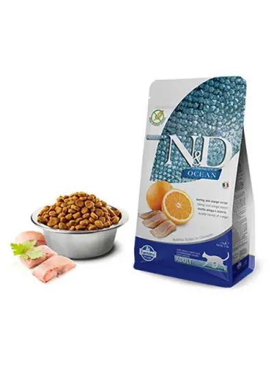 N&D Ocean Ringa Balıklı ve Portakallı Tahılsız Yetşkin Kedi Maması 1,5 Kg